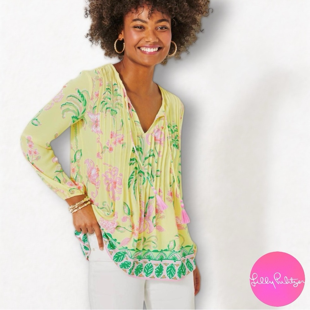 Lilly Pulitzer Marilina Boho Tunic Top - Finch Yellow Tropical Oasis size large